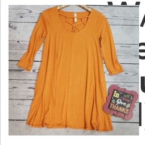 Cage Neck Line Tunic W/Pockets-Desert Mustard